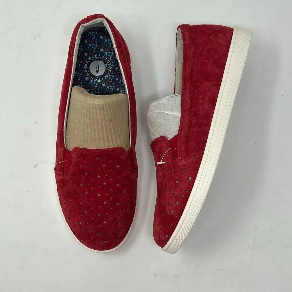 Spenco Footwear Slip-On Shoe Soft Suede Loafers Womens Sz 7 Carolina Stars Red